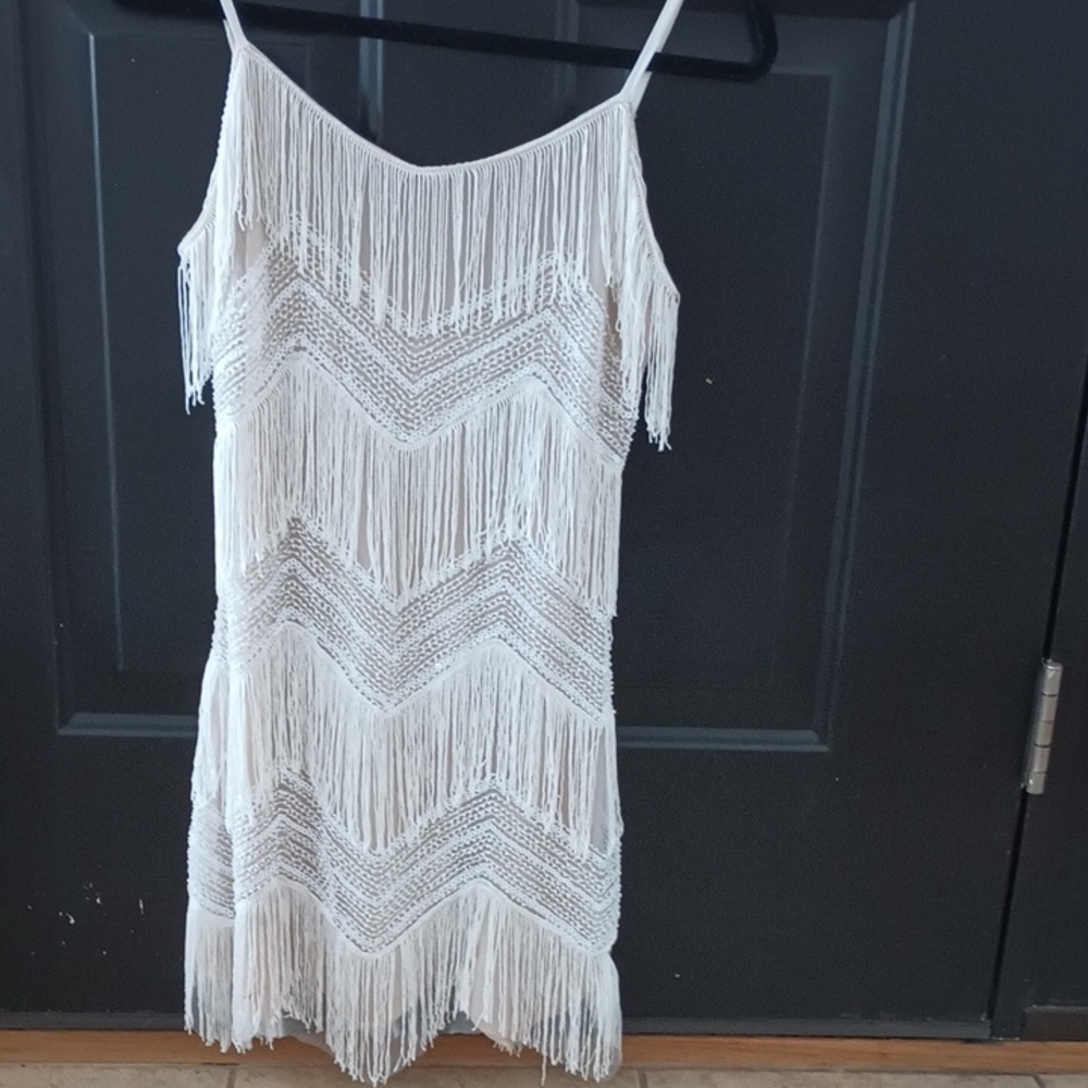 Lulu's White Fringe Mini Dress